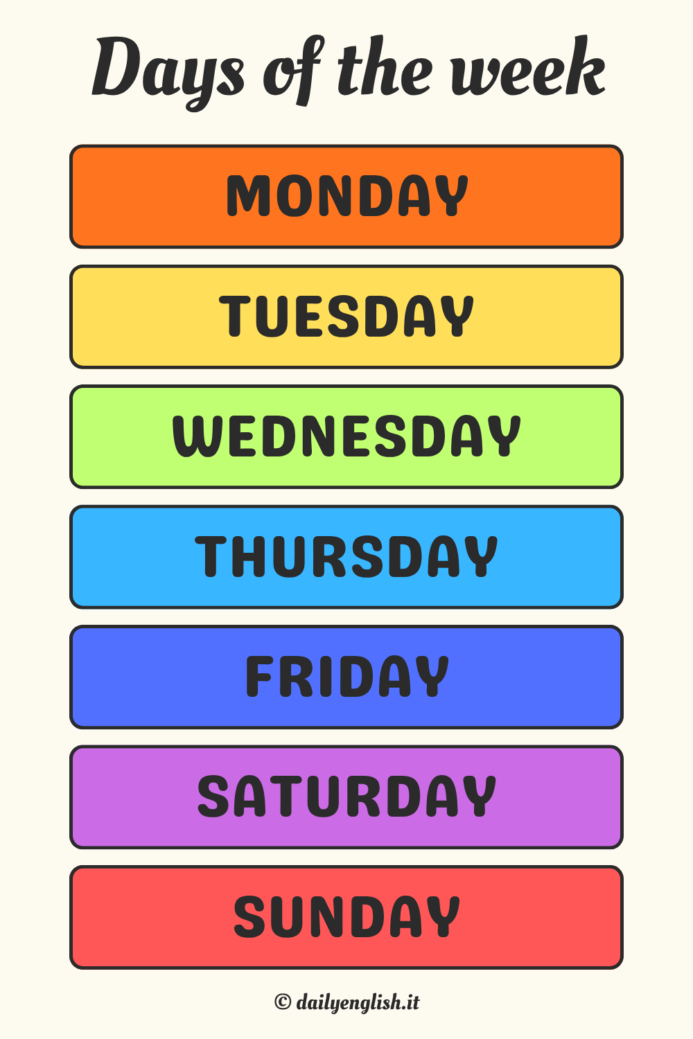 I giorni della settimana in inglese